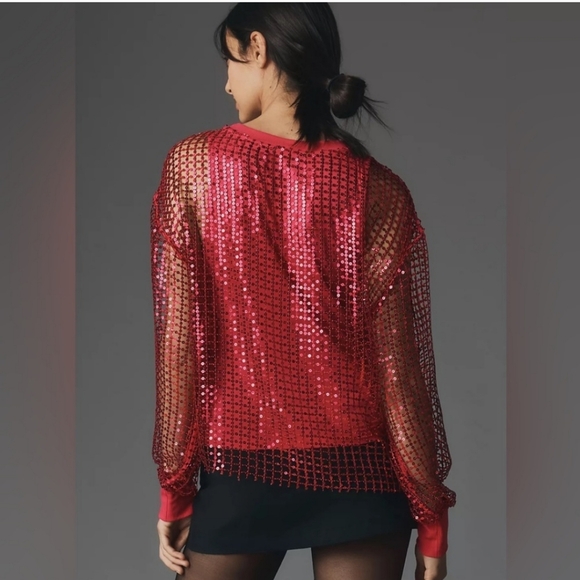 Anthropologie Pilcro Sequin Top Size Medium Pink (Raspberry) - Picture 3 of 10
